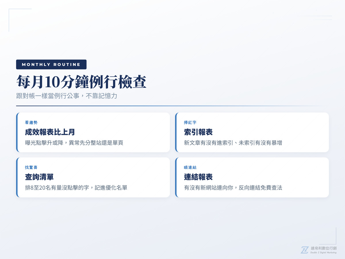 Google Search Console每月檢查清單